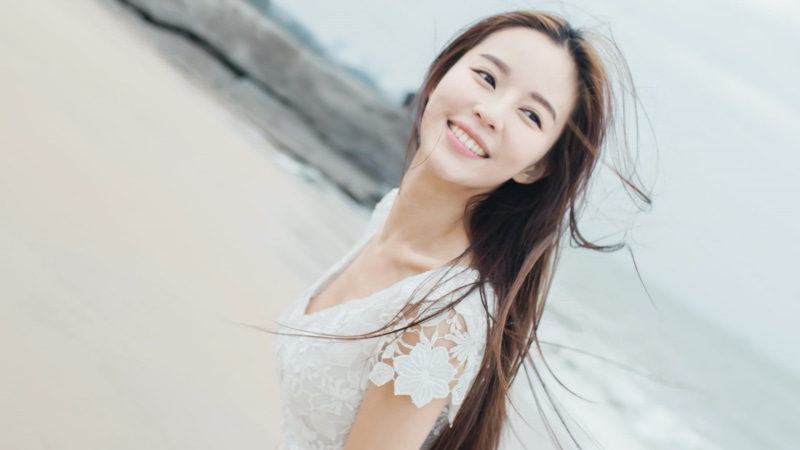 long hair, hair, young women, portrait, 1080P, Asian, young adult, one person, looking at camera, smiling, happiness, emotion, brown hair, model, women