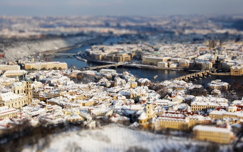 town, snow, sky, street, Prague, no people, residential district, photo, aerial View, photography, cityscape, city, day, high, building Exterior, cultures