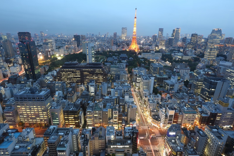 town, urban Skyline, aerial View, motion, travel, landmark, view, tokyo Tower, street, morning, famous Place, bustle, scene, skyscraper, building, city
