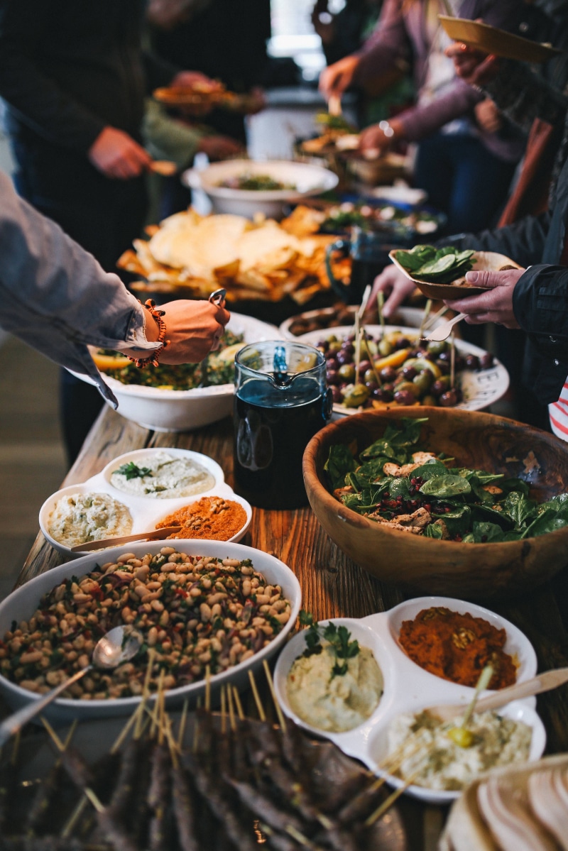 People, 5K, high angle view, men, banquet, real people, day, business, cultures, group of people, food, selective focus, variation, freshness, feast, choice