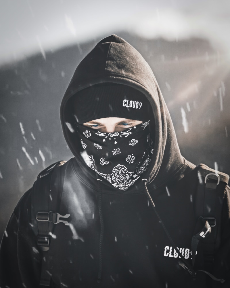 hood, pullover, bandana, apparel, sunrise, portrait, winter, winter vibes, reflection, protection, snow, colorado, vibes, black, one person, cold, wearing