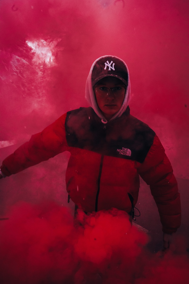 smokebomb, mid adult, human, standing, one person, north, clothing, smoke, safety, apparel, young adult, males, jacker, visual, protection, looking at camera