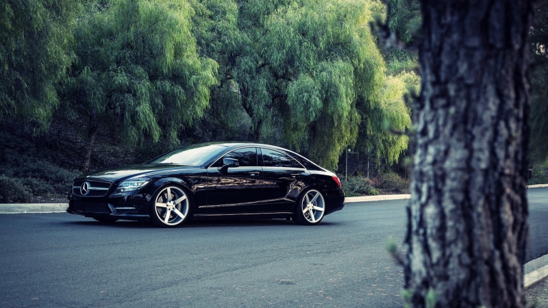 near, day, growth, transportation, green color, plant, mode of transportation, luxury, road, tree, trees, 1080P, Mercedes-Benz, no people, concrete, gray