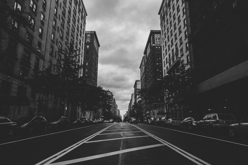street, black and white, white, scale, trees, photo, gray, black, city, cars, 720P, buildings