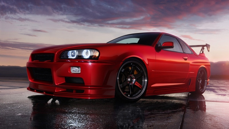 vehicle, 1080P, Skyline R34, car, JDM, red cars