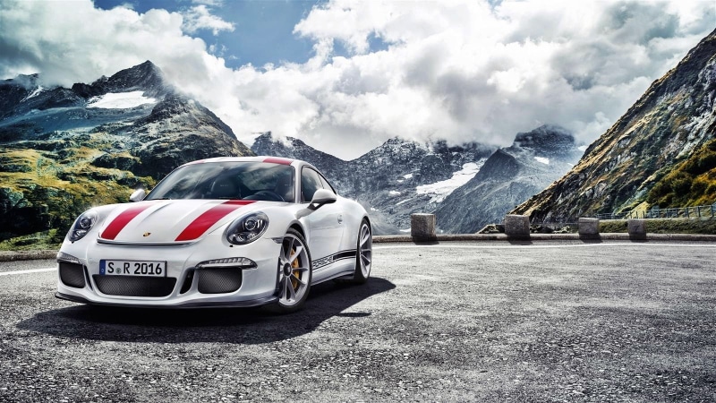 snow, mountain, mountain range, mode of transportation, 720P, snowcapped mountain, cloud - sky, vehicle, mountain peak, transportation, Porsche, nature