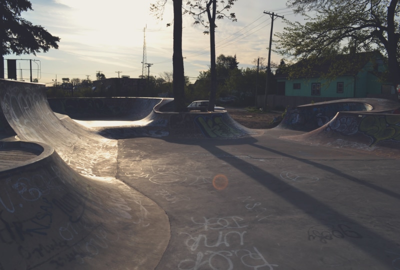 reflection, sunset, sports ramp, city, plant, no people, skate, swimming pool, shadows, halfpipe, architecture, water, skateboard park, nature, building exterior