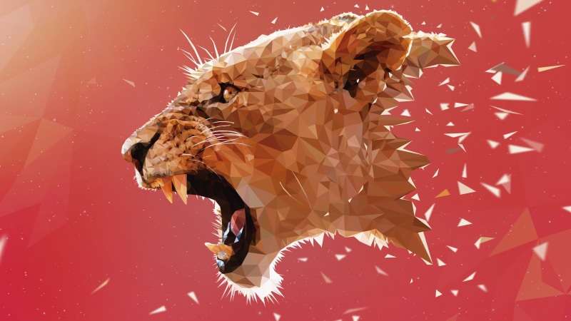 Adobe Illustrator, lion, low poly, digital art, pink, animals, 5K