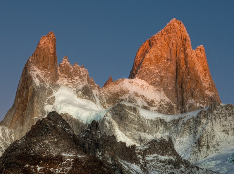 cold temperature, no people, South America, scenics - nature, environment, solid, ice, winter, snowcapped mountain, rock - object, Sunrise, tranquil scene