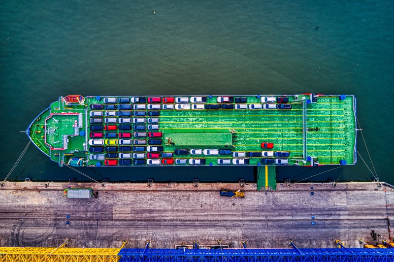 vehicles, container, mode of transportation, green color, modern, high angle view, 5K, multi colored, aerial shot, wood - material, no people, green, industry