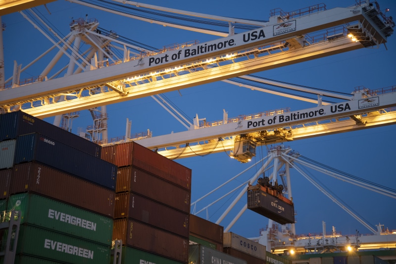 Port of Baltimore, harbor, logistics, machinery, business, commerce, unloading, freight transportation, ship, heavy, cargo ship, turned, crane - construction machinery