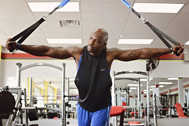 man in black, strength, tank top, 5K, healthy Lifestyle, black, vitality, lifestyles, resistant, muscular Build, indoors, man, fitness man, training, happy