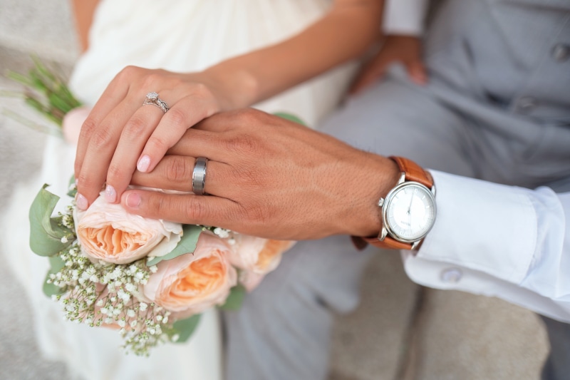 people, wife, wedding gown, husband, hand, showing, groom, marriage, gray, wedding ring, bridegroom, strap, celebration Event, event, close-up, life events