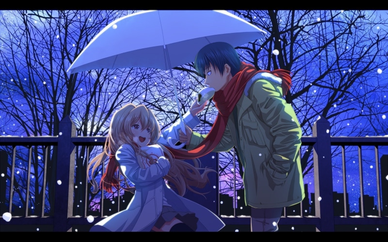 family with one child, girls, positive emotion, real people, men, adult, emotion, females, warm clothing, bare tree, 720P, child, anime couple snow winter toradora aisaka taiga takasu ryuuji