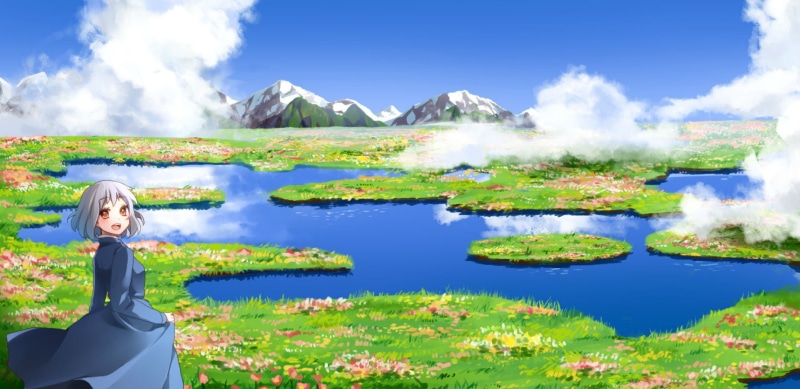 howls, flowers, sophie, scenic, water, yukino, moving, grass, sky, ichinose, castle, 720P, hatter, clouds