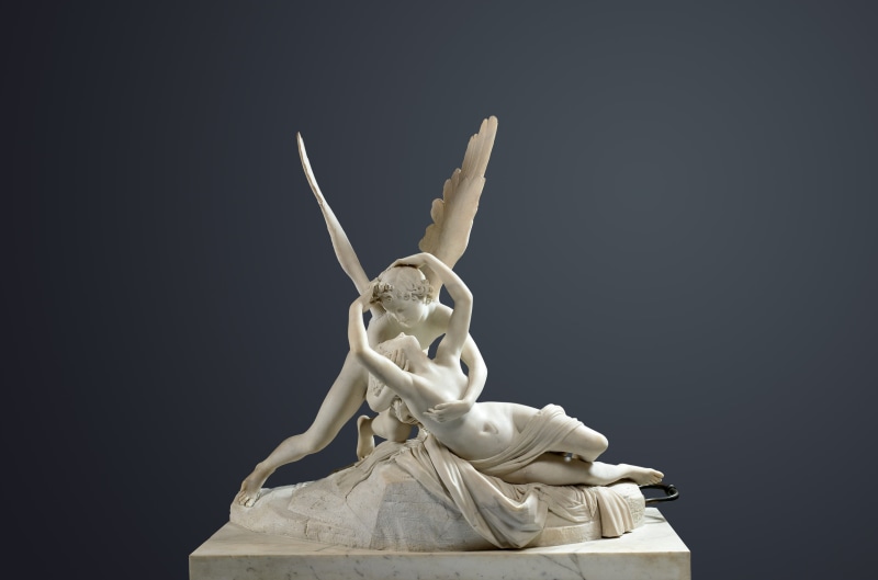 Antonio Canova, art, hugs, the young man, sculpture, 2K, wings, girl, Museum, Cupid and psyche, mythology