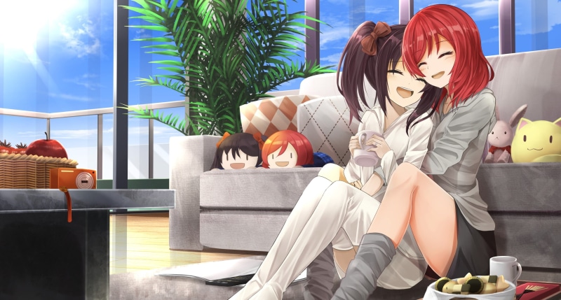 relaxation, young adult, home interior, sky, seat, table, 2K, hugging, anime girls, stuffed, real people, indoors, furniture, women, sofa, sitting, chair