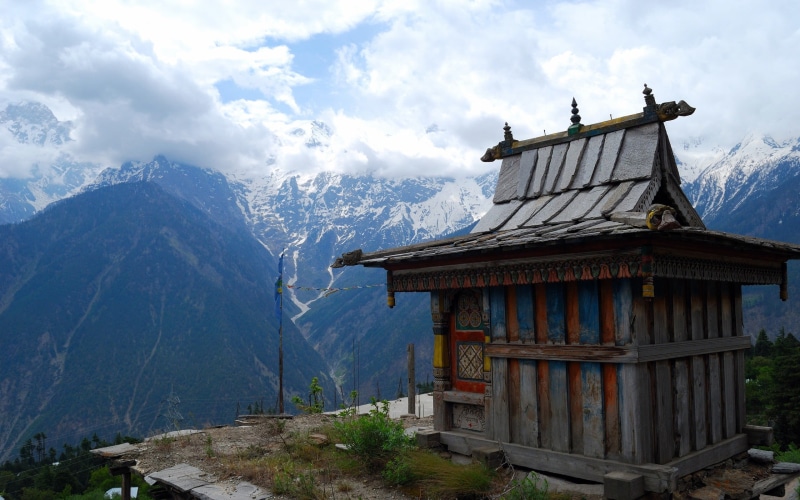 mountains, outdoors, non-urban scene, scenics - nature, no people, spirituality, nature, day, religion, tranquil scene, Tibet, building exterior, snowcapped mountain
