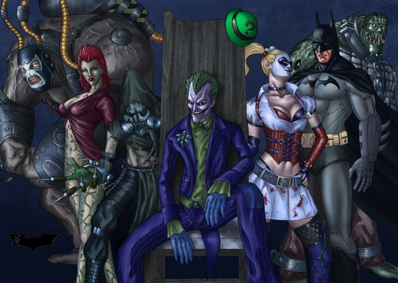 art and craft, creativity, human representation, clothing, Harley Quinn, Scarecrow (Batman), mask - disguise, Joker, statue, representation, disguise, indoors
