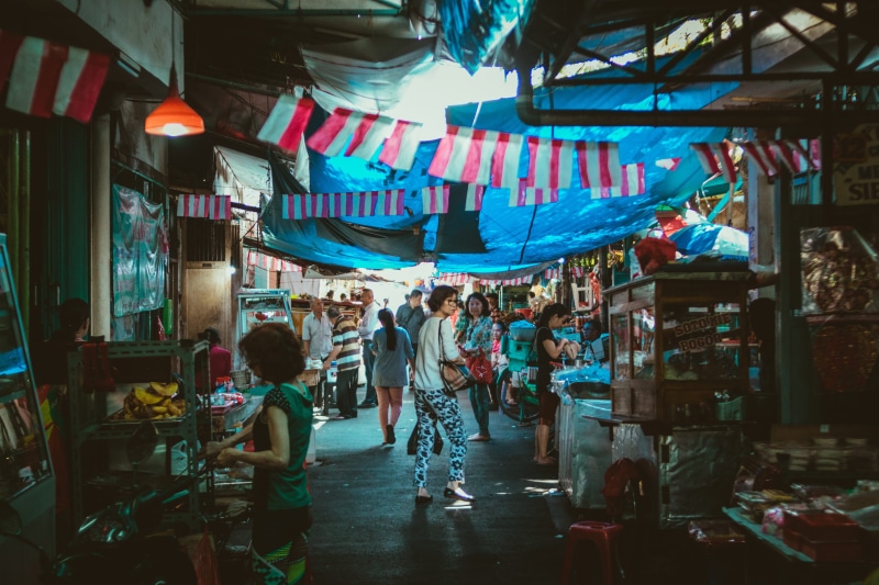 small business, crowd, business, food, women, street market, china, adult, shopping, architecture, illuminated, 5K, indonesia, market stall, people, market