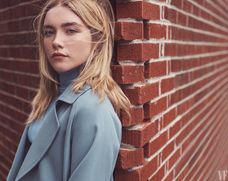 lipstick, green eyes, Vanity Fair, actress, women, 1080P, Florence Pugh, bricks, long hair