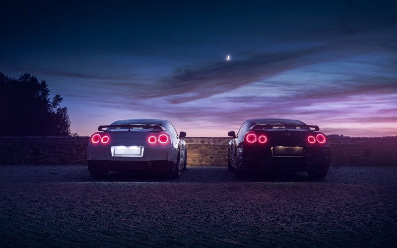 headlight, reflection, sports Utility Vehicle, city, GTR, grille, travel, sunset, Nissan, no People, chrome, parking Lot, car, mini Cooper, off-Road Vehicle