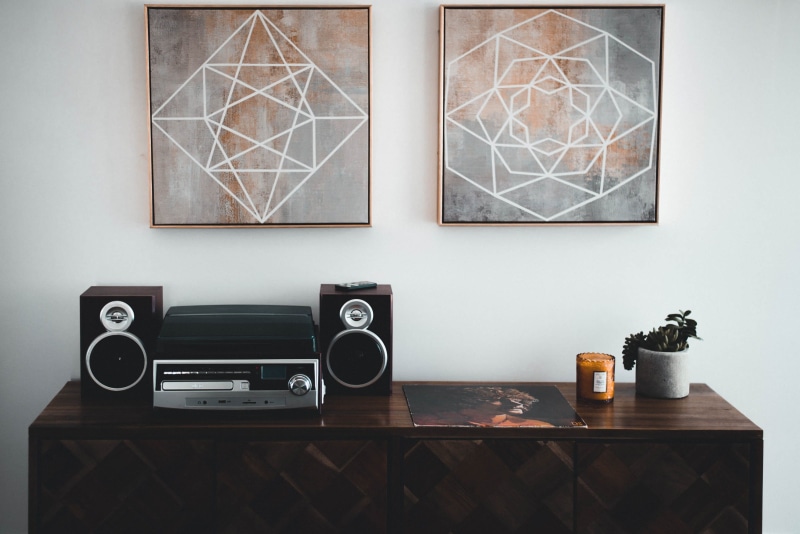 wood - material, kitchen, nature, speaker, art, inside, decoration, black, table, technology, retro styled, transparent, room, music, pot, plant, furniture