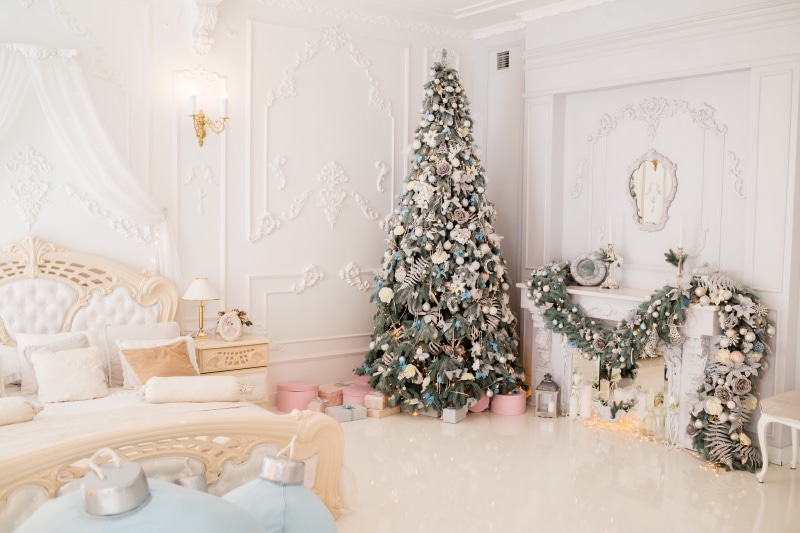 christmas tree, turquoise, corner, plant, white color, holiday - event, potted plant, christmas ornament, celebration event, celebration, christmas, home interior
