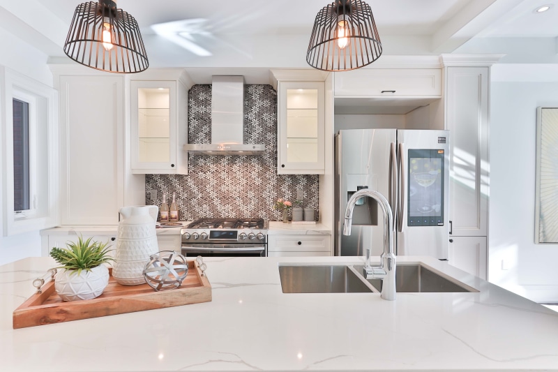 dining, home, set, appliance, white color, table, indoors, corner, bowl, kitchen counter, domestic kitchen, wealth, plant, housing, 5K, no people, photography