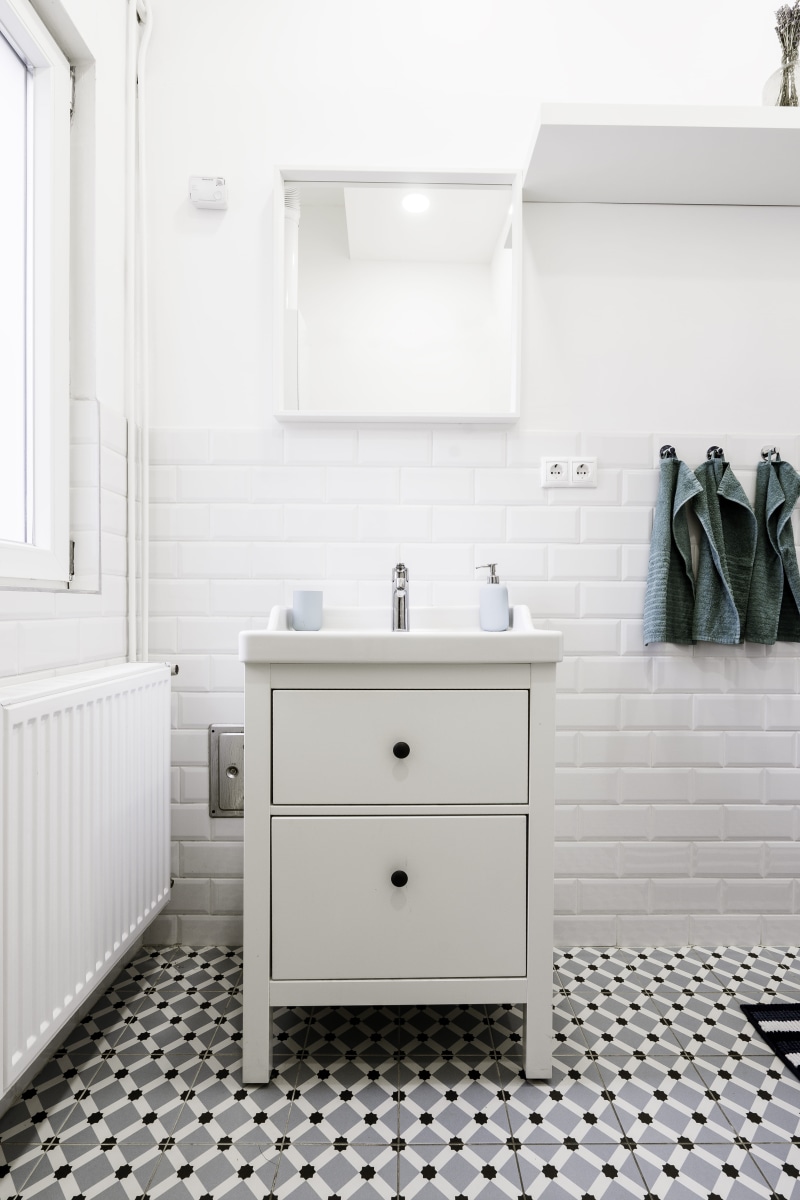 sink faucet, bathroom, towel, wood - material, home interior, light fixture, wall - building feature, shower, 5K, white color, indoors, bathtub, no people