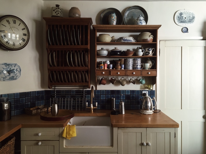 kitchen counter, domestic room, white, ceramic, 55 st bernards rd, domestic kitchen, drawer, sideboard, interior design, kitchen utensil, plate, furniture