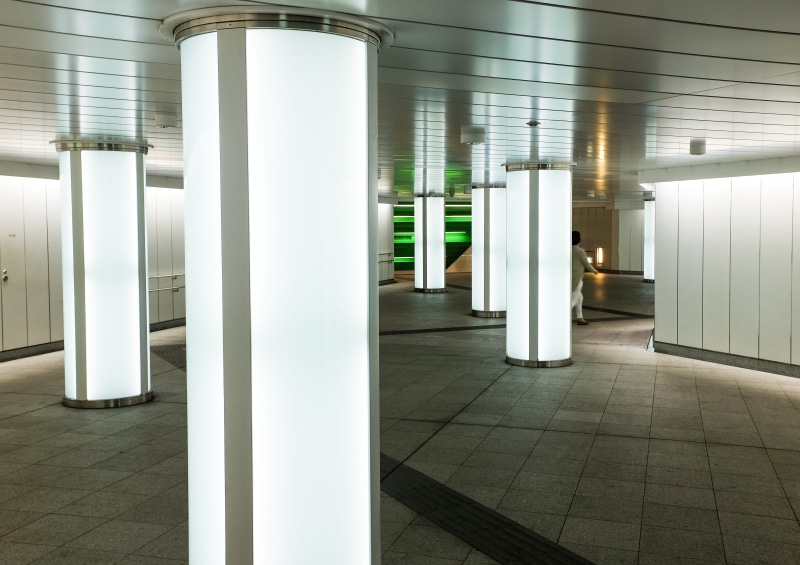 sideboard, tiled floor, vehicle, corridor, arcade, empty, built structure, hallway, transportation, public transportation, subway, wardrobe, train station