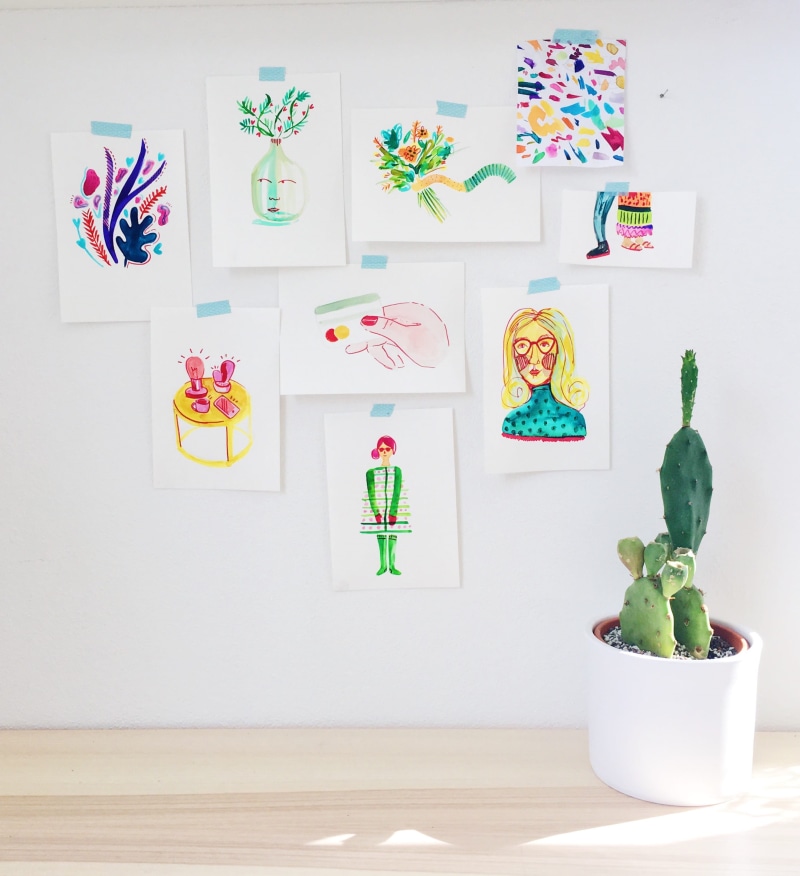 painting, floor, drawing - art product, room, home interior, potted plant, furniture, multi colored, mail, indoors, flooring, creativity, text, still life