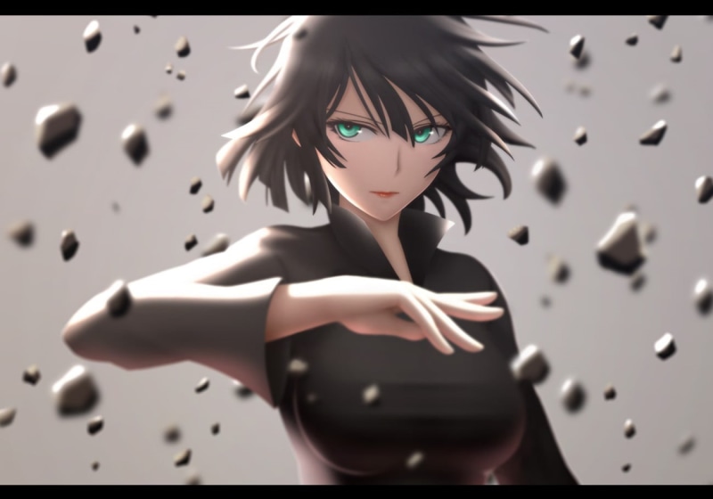 beautiful woman, haired, anime, abstract, short hair, One-Punch Man, one person, adult, red, young women, digital composite, headshot, looking at camera