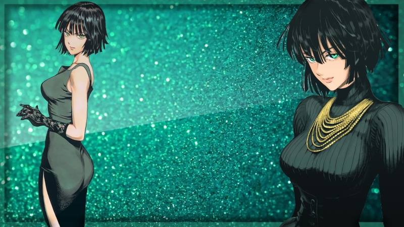 Black Hair, Anime, Glove, Fubuki (One-Punch Man), Necklace, Short Hair, Green Dress, Woman, Green Eyes, 1080P, Dress, Green, Smile, One-Punch Man