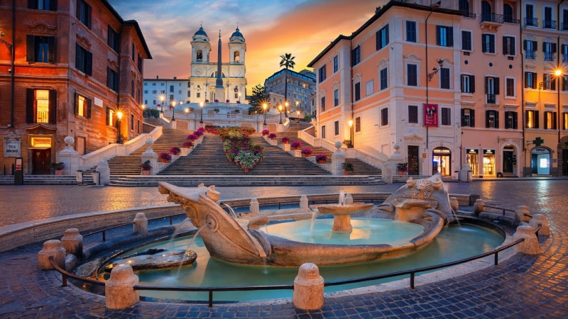 illuminated, travel destinations, europe, square, tourism, cityscape, church, no people, spanish steps, city, transportation, architecture, nature, 1080P