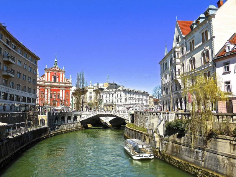 slovenia, landmark, canal, travel destinations, bridge, ljubljana, transportation, outdoors, bridge - man made structure, slovenija, town, nautical vessel