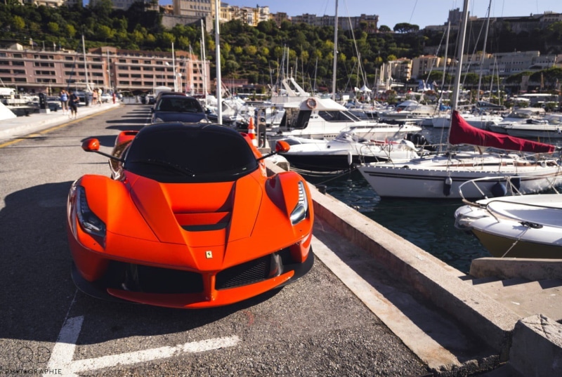 no people, harbor, high angle view, Ferrari LaFerrari, water, coupe, architecture, built structure, sport, 720P, day, Ferrari, moored, car, outdoors, orange color