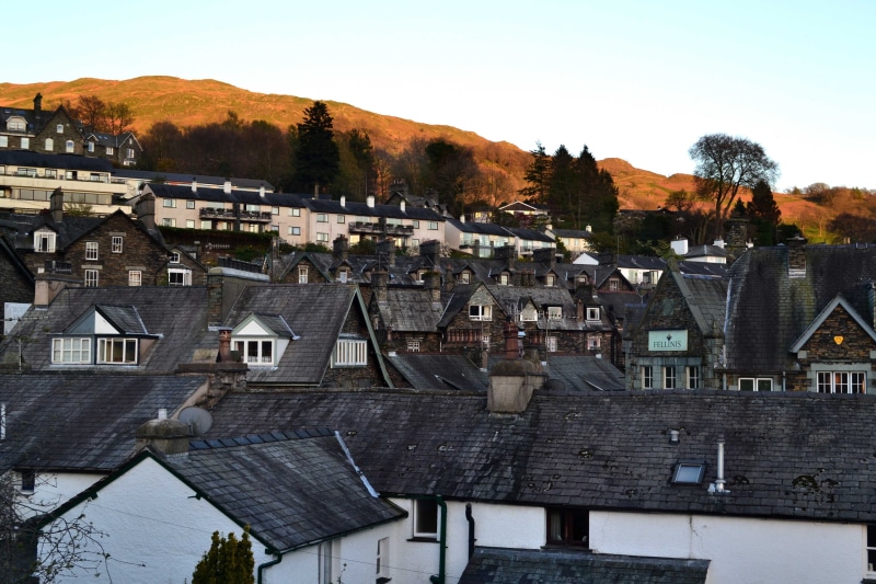 town, townscape, mountain, tree, black, day, building exterior, rooftops, England, utility, nature, Cumbria, plant, no people, outdoors, house, roof, community