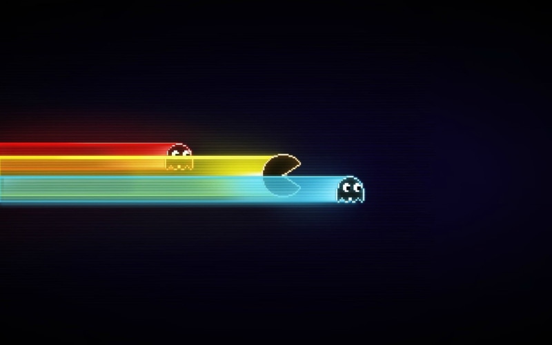 video games, Pac-Man, mash-ups, minimalism, retro games, Pacman, simple, 720P, simple background, Tron