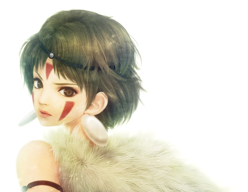 hair, paintings, dra, Hayao Miyazaki, earrings, fantasy, short, art, eyes, mononoke, hd, cloak, brown, people, miyazaki, hayao, 1080P, lips, princess