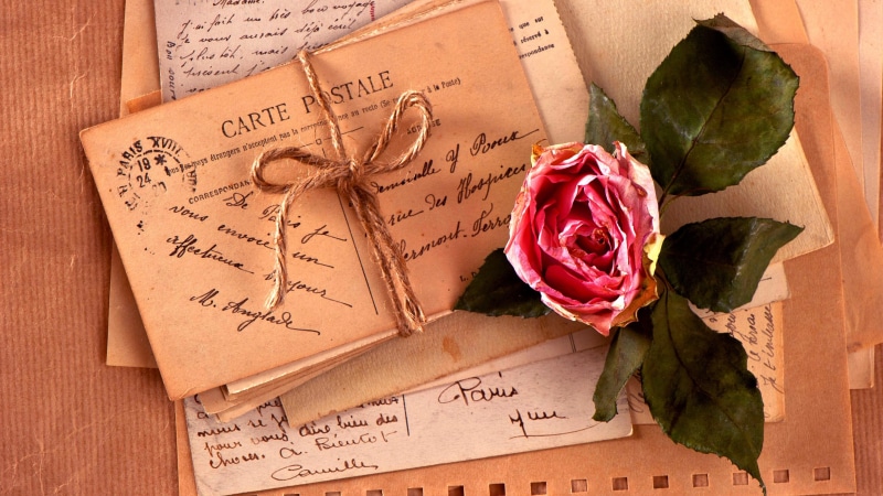 font, letter, 4K, antique, calligraphy, rose, flower, old, postcard, love, romance, petal, paper, mail, vintage