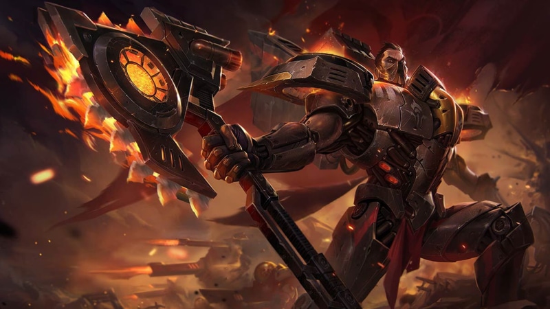 motion, League of Legends, machinery, security, 1080P, heat - temperature, Darius, robot, Summoners Rift, night, protection, illuminated, nature, fire