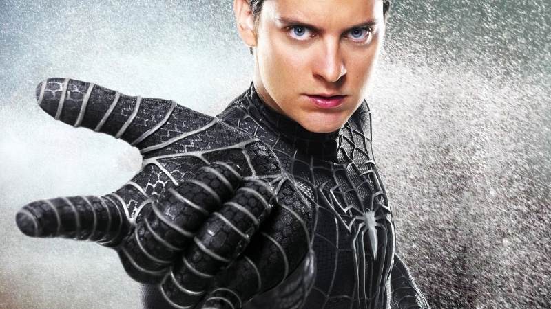 looking at camera, human face, black color, adult, Spider-Man 3, Spider-Man, front view, Peter Parker, body part, headshot, human body part, Tobey Maguire