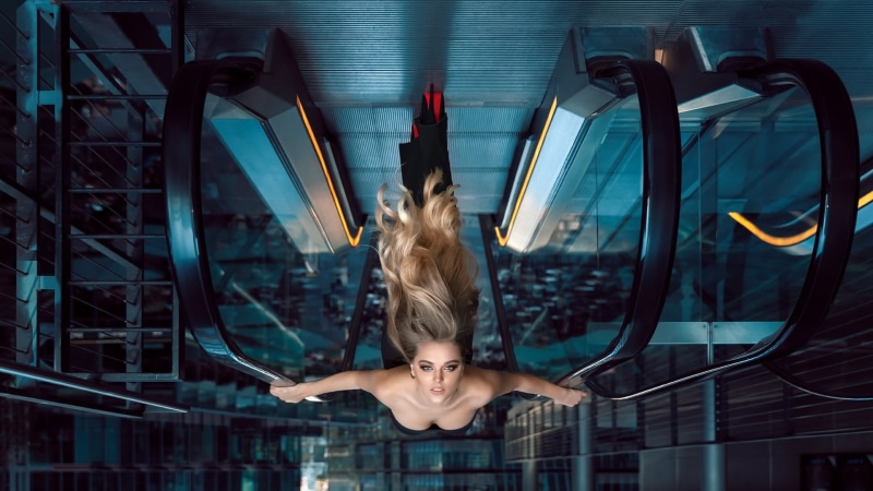 Louboutin, blonde, model, upside down, 1080P, women, urban, long hair