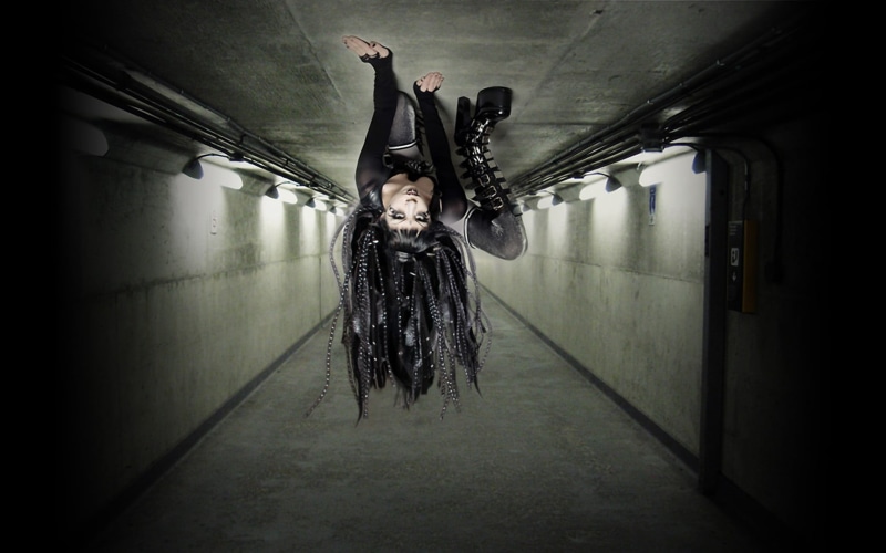 young women, hairstyle, indoors, full length, human limb, upside down, one person, arms raised, fear, architecture, fashion, young adult, women, adult