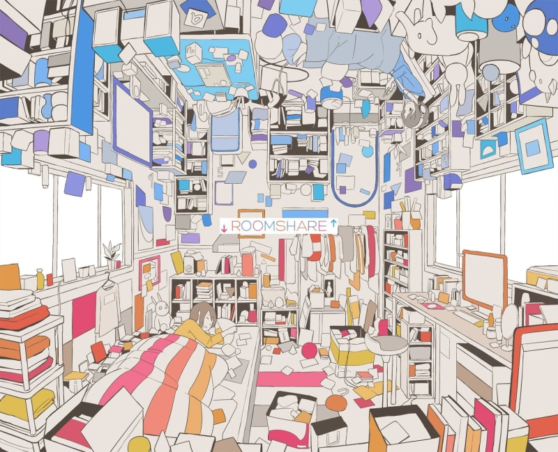 multi colored, day, office, text, outdoors, bed, anime girls, building exterior, large group of objects, map, paper, upside down, building, communication