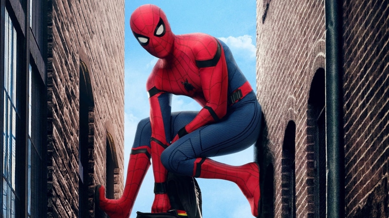 spider-man, Spider-Man: Homecoming (2017), real people, outdoors, red, rope, low angle view, poster, built structure, architecture, representation, nature