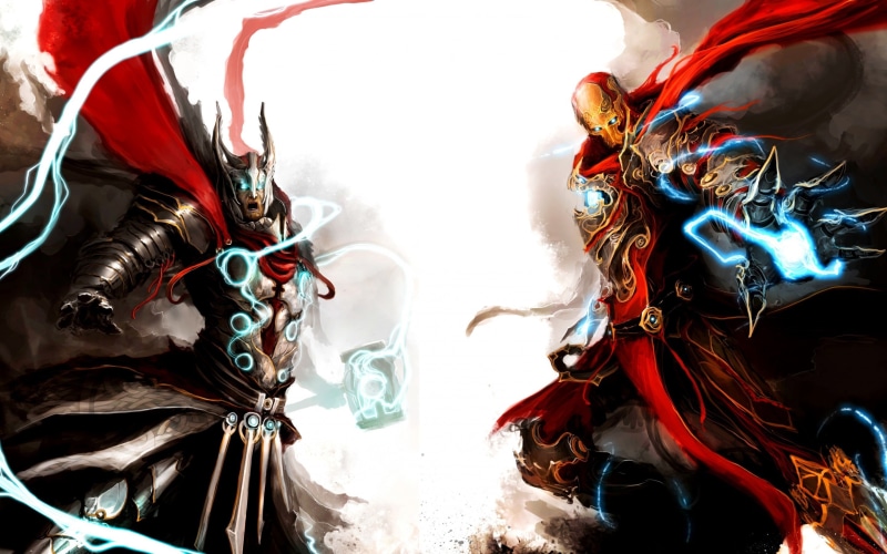 ironman, illustration, fight, marvel, avenger, avengers, mighty, medieval, 2K, thor, torus