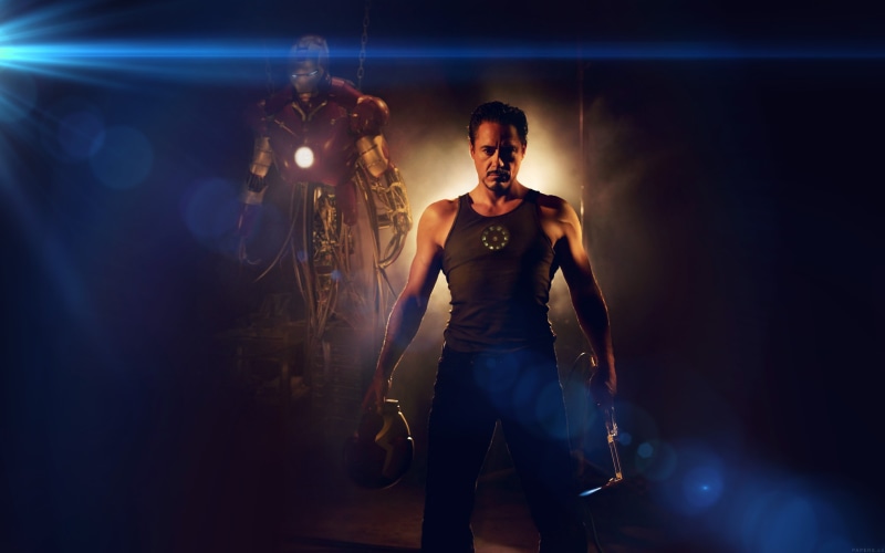 robert, front view, determination, jr, ironman, black background, night, strength, nightlife, three quarter length, avengers, illuminated, flare, downey
